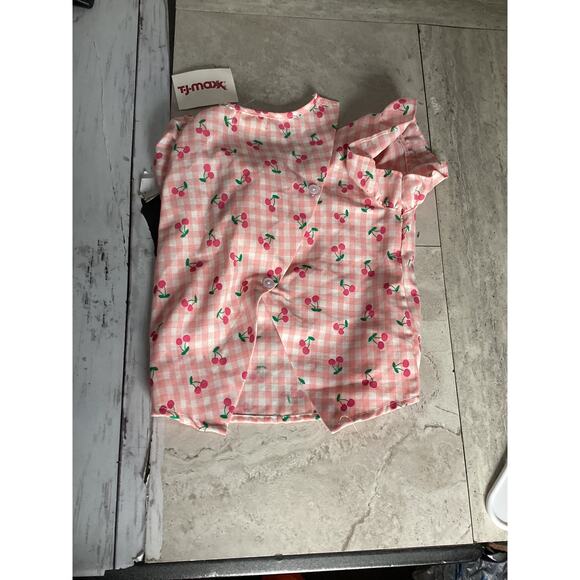 BTWEEN Girl's Pink Gingham Cherry-Print Top Size 5 - Picture 3 of 3